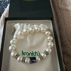 Penn State White Pearl Bracelet with Blue Accent Charm